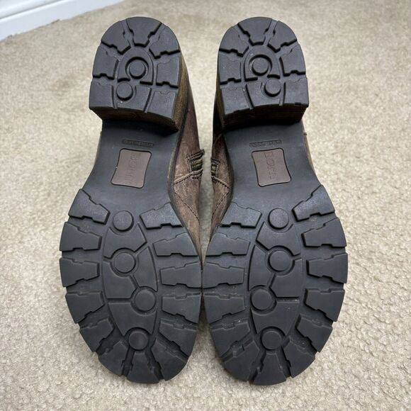 Born Womens Size 8 Nisbet Ankle Boots Brown Distressed Leather Chunky Heel Zip - Picture 7 of 8